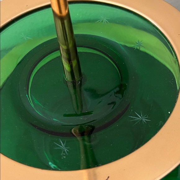 Vintage Paden City Emerald Glo two-tier glass tray  with brass & acrylic handle - Picture 2 of 5